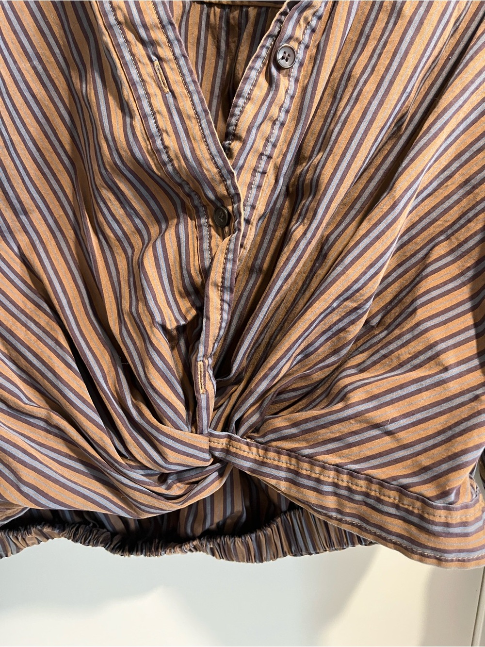 A.L.C. Olive and Black Striped Twist-Front Button-Down Shirt - Picture 7 of 10